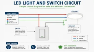 Technical diagram showing a led light and switch circuit configuration for home lighting