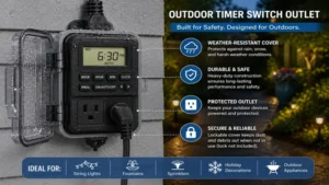 Weather-resistant outdoor timer switch outlet with protective cover for safe outdoor power control