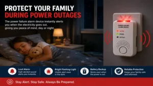 power failure alarm device protecting a bedroom by providing instant outage notifications