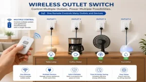 Wireless outlet switch setup managing multiple connected appliances simultaneously.