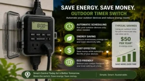 Energy-efficient outdoor timer switch helping reduce electricity usage through automatic scheduling