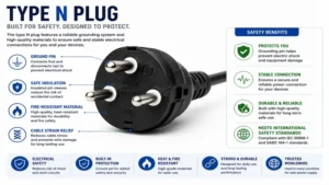 type n plug featuring grounding, insulation, and electrical safety protection elements