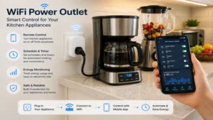 wifi power outlet managing kitchen appliances through wireless smart home connectivity