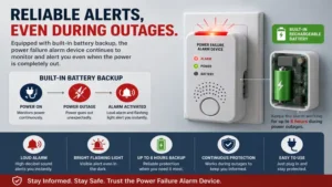 power failure alarm device with built-in battery backup for reliable outage alerts