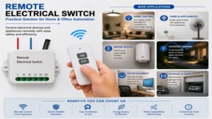 remote electrical switch application for lighting, appliances, office equipment, and garage automation