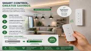 Energy-efficient wireless light remote switch helping reduce electricity consumption and lighting costs