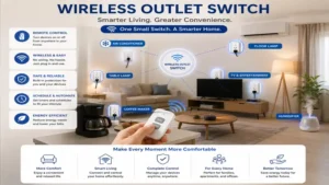 Wireless outlet switch supporting smart living with convenient control, safety, and efficiency.
