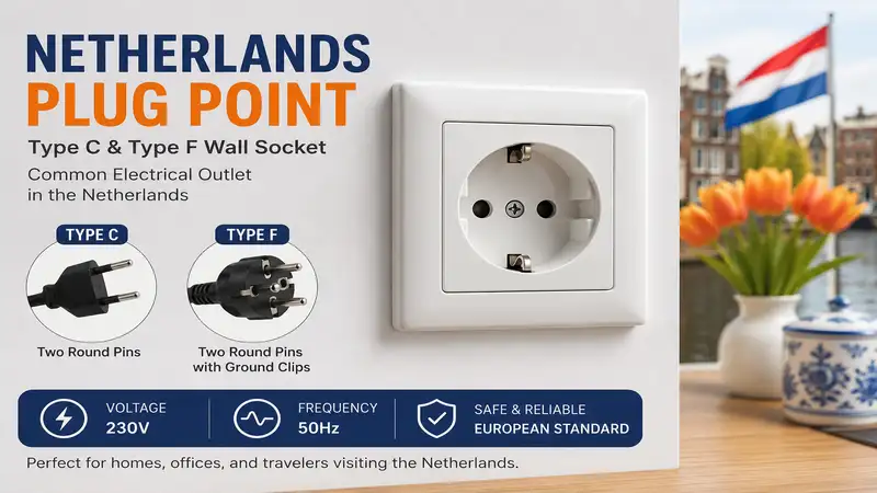 Netherlands plug point with Type C and Type F electrical wall socket for homes and travelers