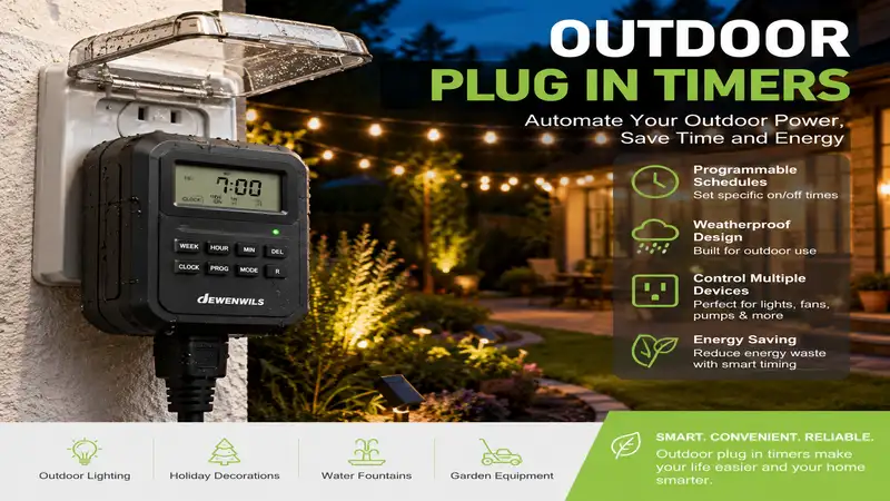 Outdoor plug in timers for automating outdoor lighting, holiday decorations, and garden equipment