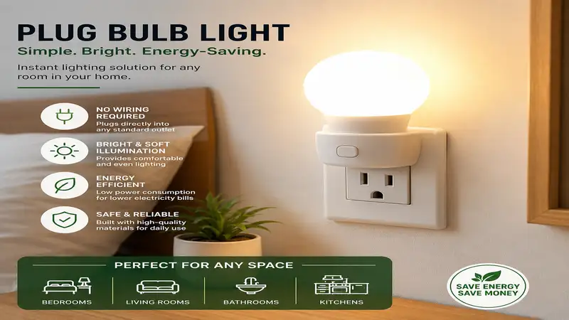 plug bulb light providing bright illumination for bedrooms, offices, and living spaces.