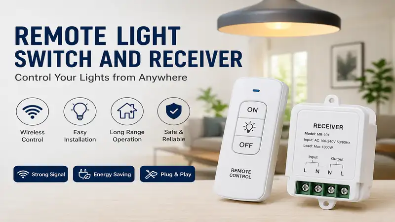 Modern remote light switch and receiver installed for convenient wireless lighting control in a contemporary home