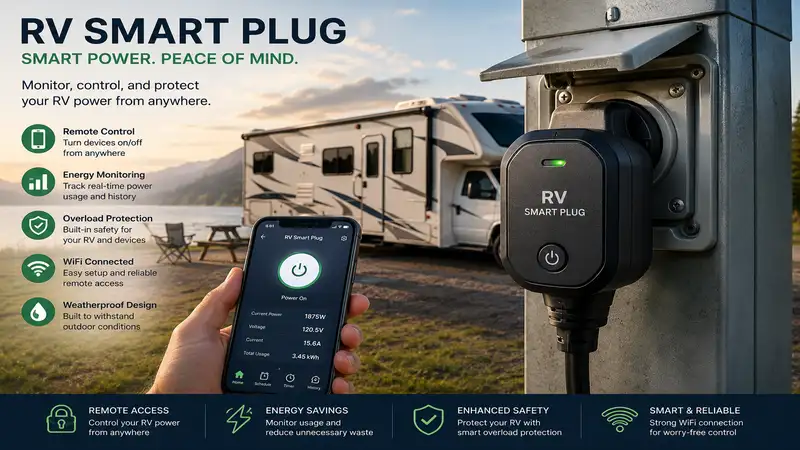 RV smart plug for remote power monitoring and control at the campsite