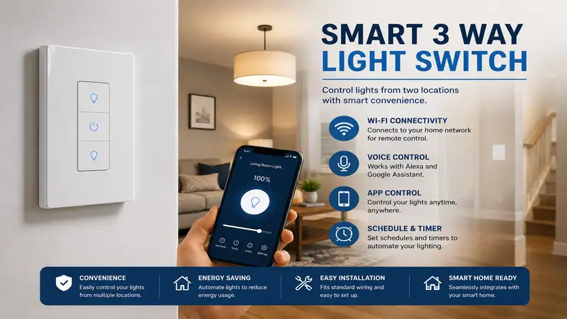 Smart 3 way light switch installed in a modern home for convenient multi-location lighting control