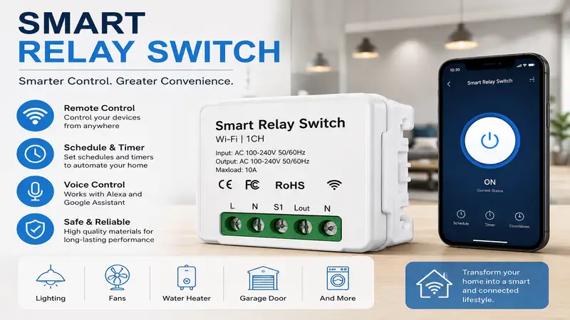 Smart relay switch for wireless home automation and remote control of electrical devices