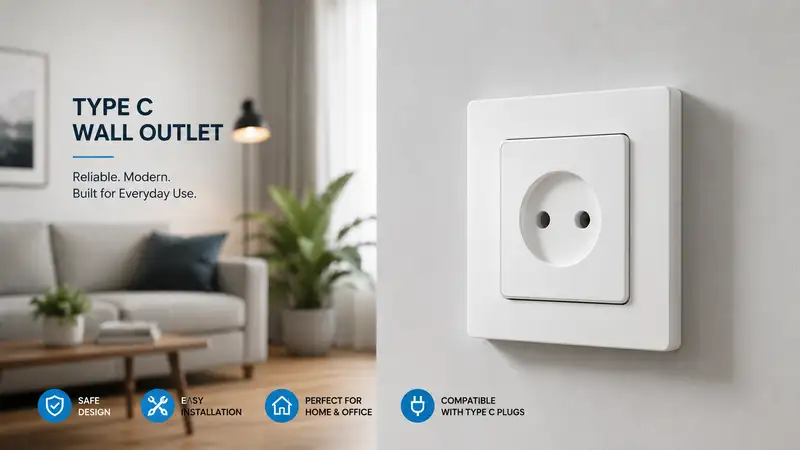 type c wall outlet installed on a modern interior wall for everyday electrical devices.