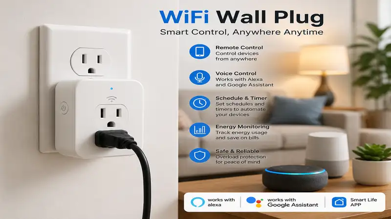 wifi wall plug installed in a modern home for convenient smart device control.