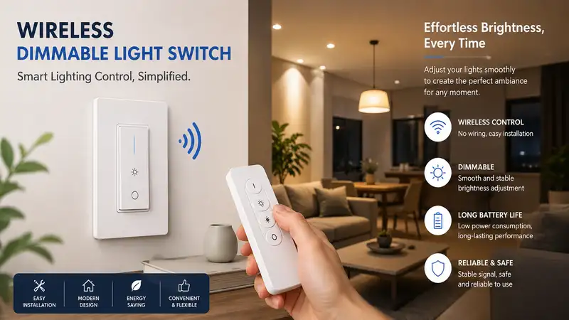 wireless dimmable light switch installed on a modern wall for smart and convenient home lighting control.