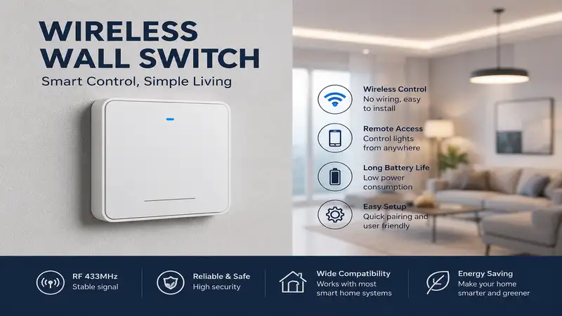 Wireless wall switch installed on a modern wall for smart home lighting control