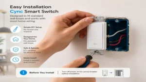 Electrician installing a cync smart switch in a residential wall box