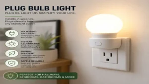 plug bulb light installed directly into a wall socket for convenient indoor lighting.