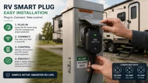 RV smart plug installation on a campground electrical pedestal