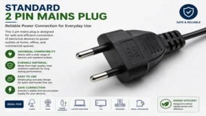 Standard 2 pin mains plug designed for everyday electrical appliances and chargers