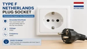 Type F netherlands plug socket commonly used for grounded electrical devices