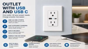Outlet with usb and usb c installed in a modern home for charging phones, tablets, and other devices