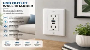 USB outlet wall charger installed in a modern home wall for easy device charging