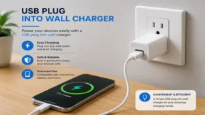 USB plug into wall charger providing fast and reliable charging for smartphones and tablets