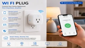 Wi fi plug controlling home appliances through a smart home mobile app