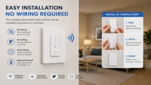wireless dimmable light switch installation without additional wiring in a contemporary home.