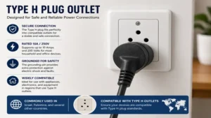 Type H plug connected to a compatible wall outlet for safe electrical use.
