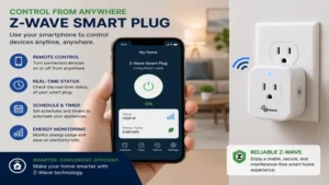Z wave smart plug controlled remotely using a smartphone home automation app