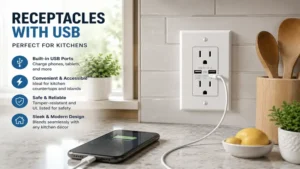 Receptacles with usb installed above a kitchen countertop for convenient everyday charging