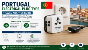 Travel adapter compatible with Portugal electrical plug type for international travelers