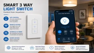 Smart 3 way light switch controlled remotely using a smartphone app