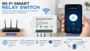 Smart relay switch connected to a Wi-Fi network and controlled with a smartphone app