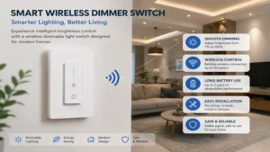 wireless dimmable light switch providing smooth dimming control for smart LED lights.