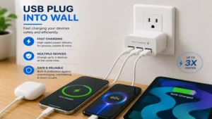 USB plug into wall fast charging solution powering multiple devices safely and efficiently