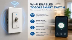 Toggle smart switch with Wi-Fi connectivity for reliable remote smart home automation.