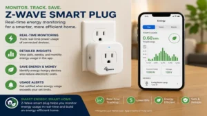 Z wave smart plug with energy monitoring to track household electricity usage