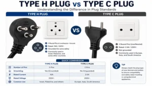 Type H plug compared with Type C plug to highlight differences in pin configuration.