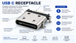 usb c receptacle connector designed for power delivery and fast data transfer