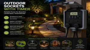 outdoor sockets with timer connected to landscape lighting for dependable scheduled operation in outdoor spaces.