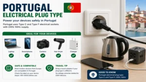 Using Portugal electrical plug type to safely power household electronic devices