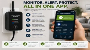 Power outage monitor installed near an electrical panel for continuous monitoring
