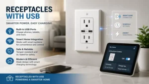 Receptacles with usb integrated into a modern smart home electrical system for added convenience