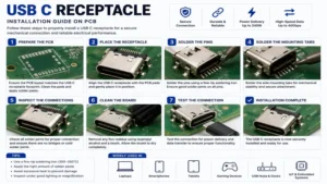 Installing a usb c receptacle on an electronic circuit board
