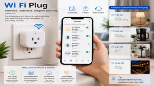 Wi fi plug using scheduling and timer functions for automated daily routines